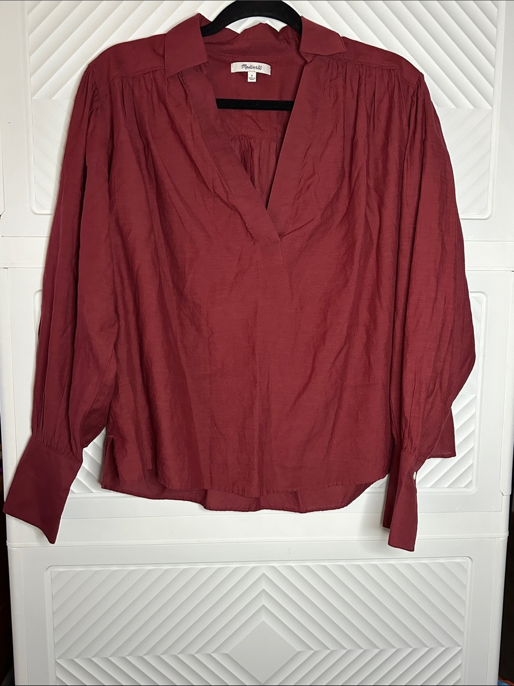 Madewell Brick Red V-Neck Long Sleeve Blouse